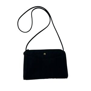 Etienne Aigner Black Nylon Classic Shoulder Bag Thin Strap Gold Logo Vintage‎